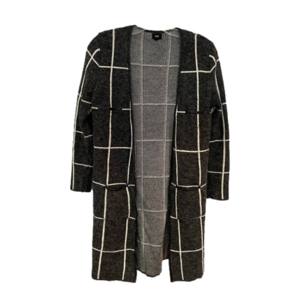 FATE windowpane check plaid print pattern long duster cardigan front pockets